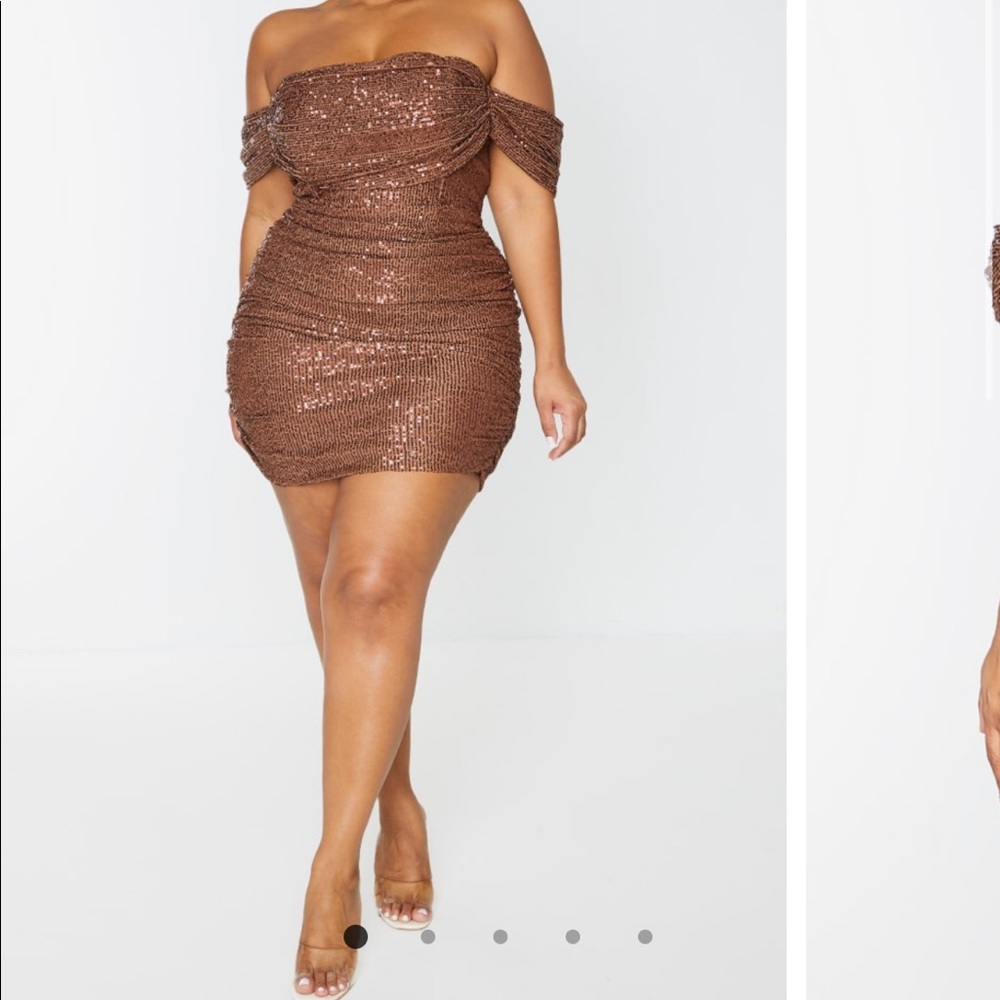 Plus Chocolate Sequin Bardot Bodycon Dress